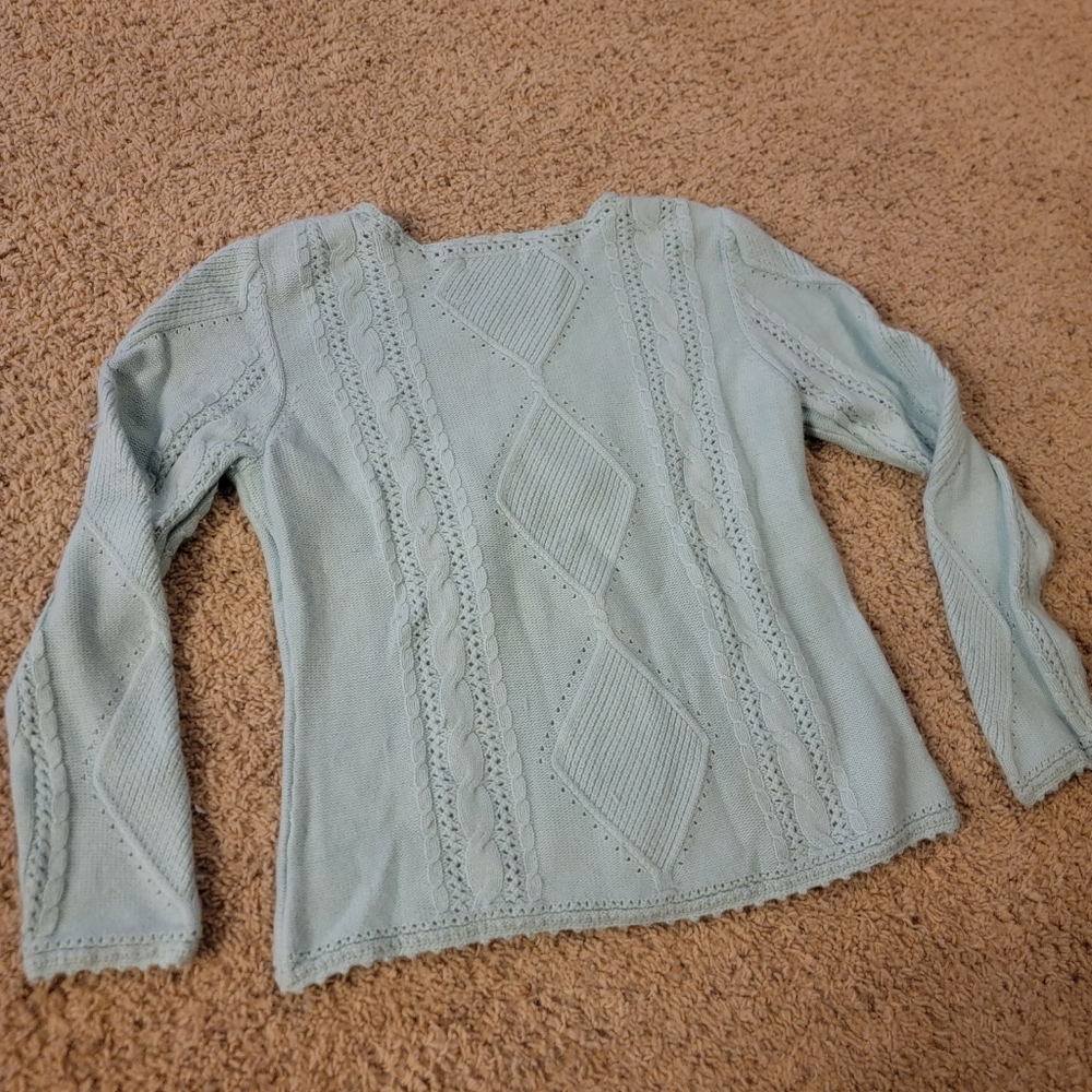 Chadwick’s Light Blue Cable Knit V-Neck Sweater Size Large - Picture 5 of 7